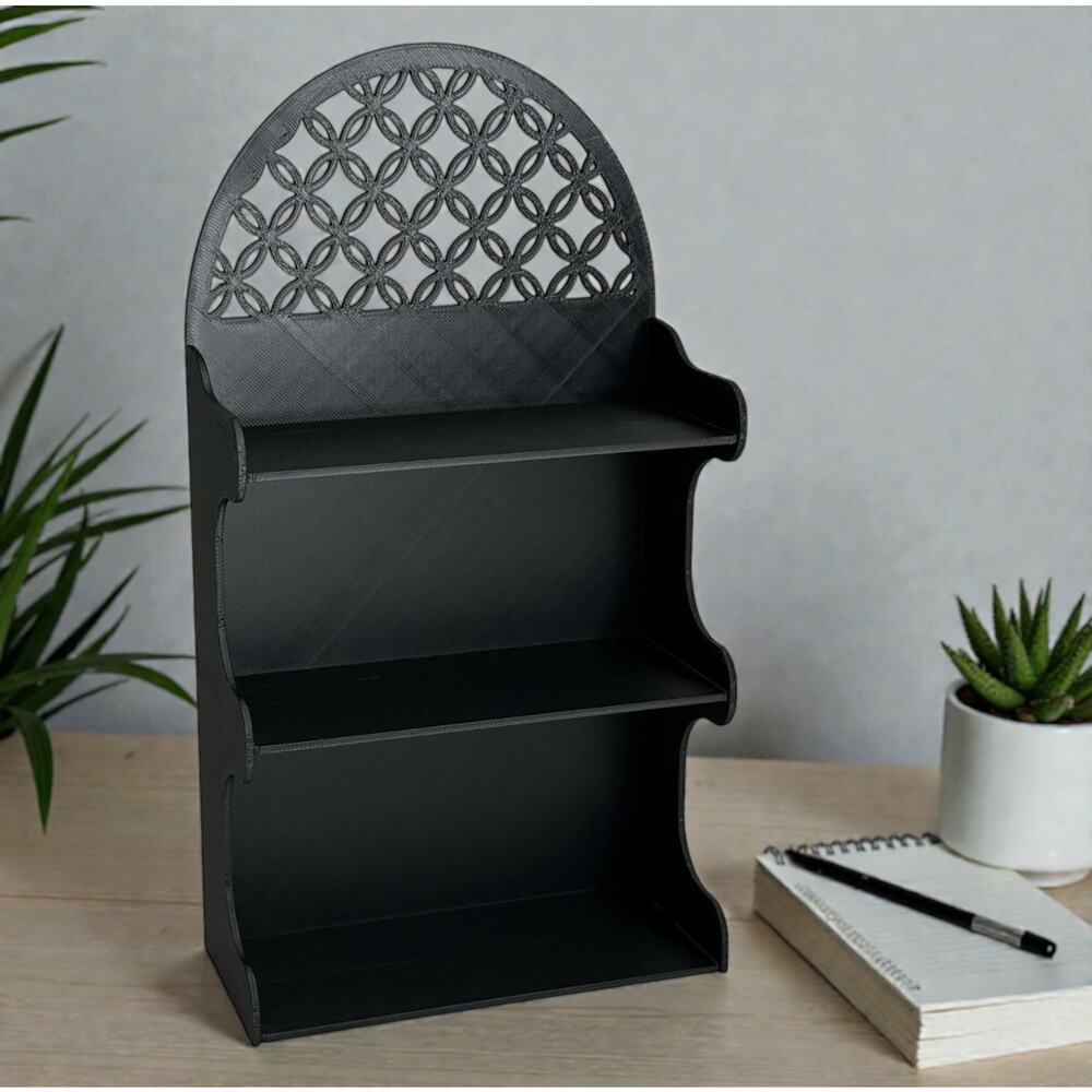 3 Tier Black Desktop Shelf Stand Small Display Organizer Holder Lattice Back